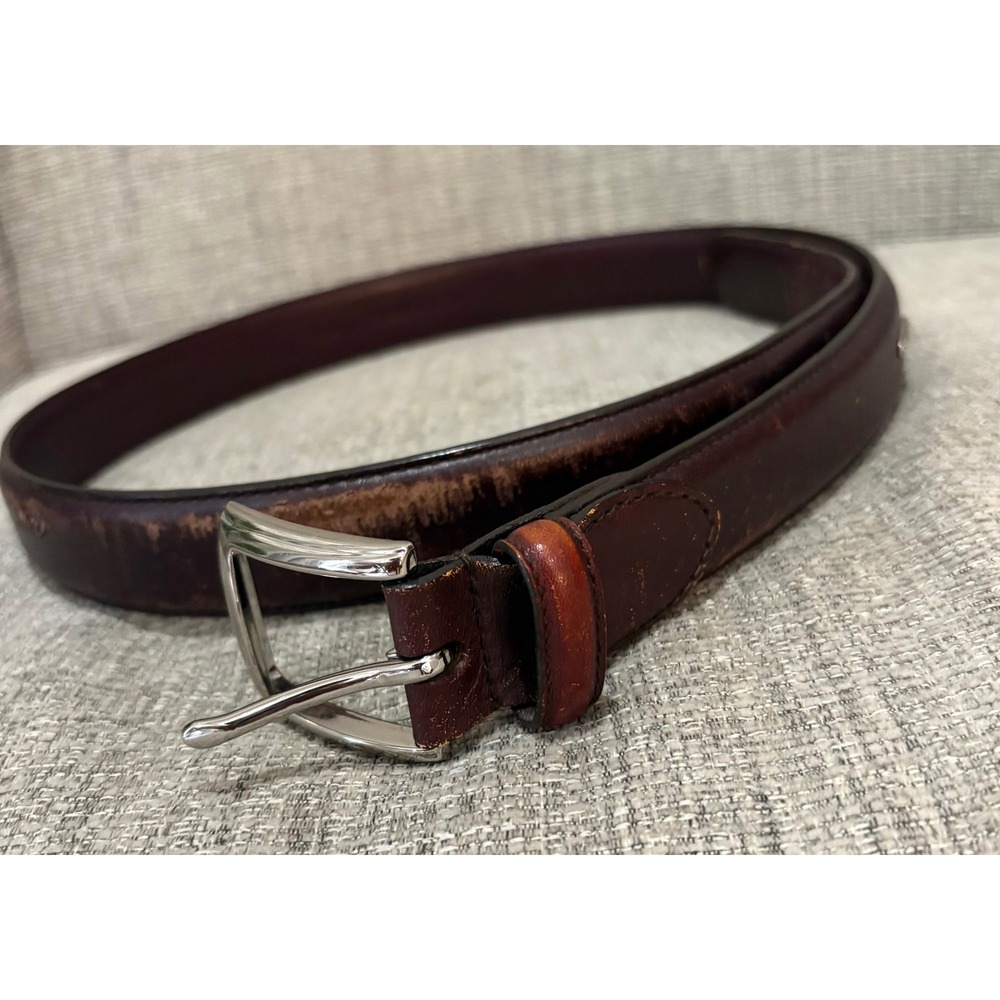 Polo Ralph Lauren Mens Italian Leather Belt Burgundy Brown Silver Buckle 34